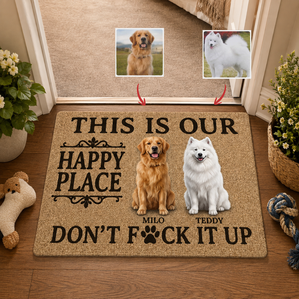 Custom Photo Name Pet Rug, Personalized Dog Portrait Door Mat, Gift for Pet Lovers and Dog Owners hn19082026