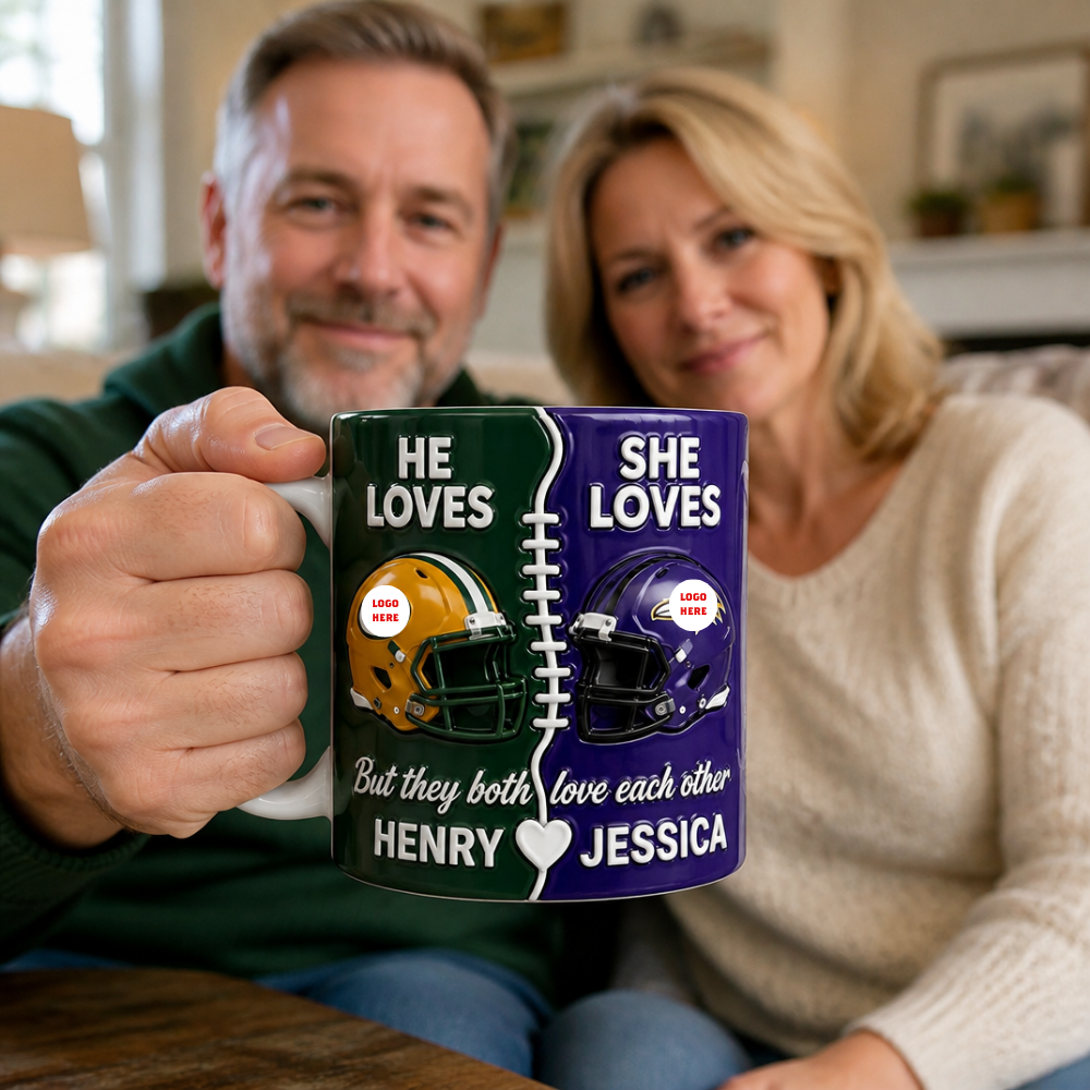 Custom Name "House Divided" Football Rivalry Mug - Personalized Gridiron Couple Coffee Cup