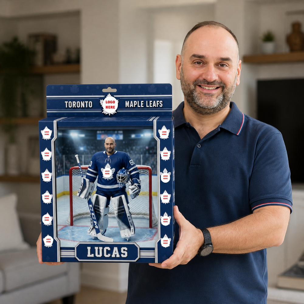 Custom Photo Pro Hockey Box Plaque - Personalized Ice Rink Goalie Action Figure Display