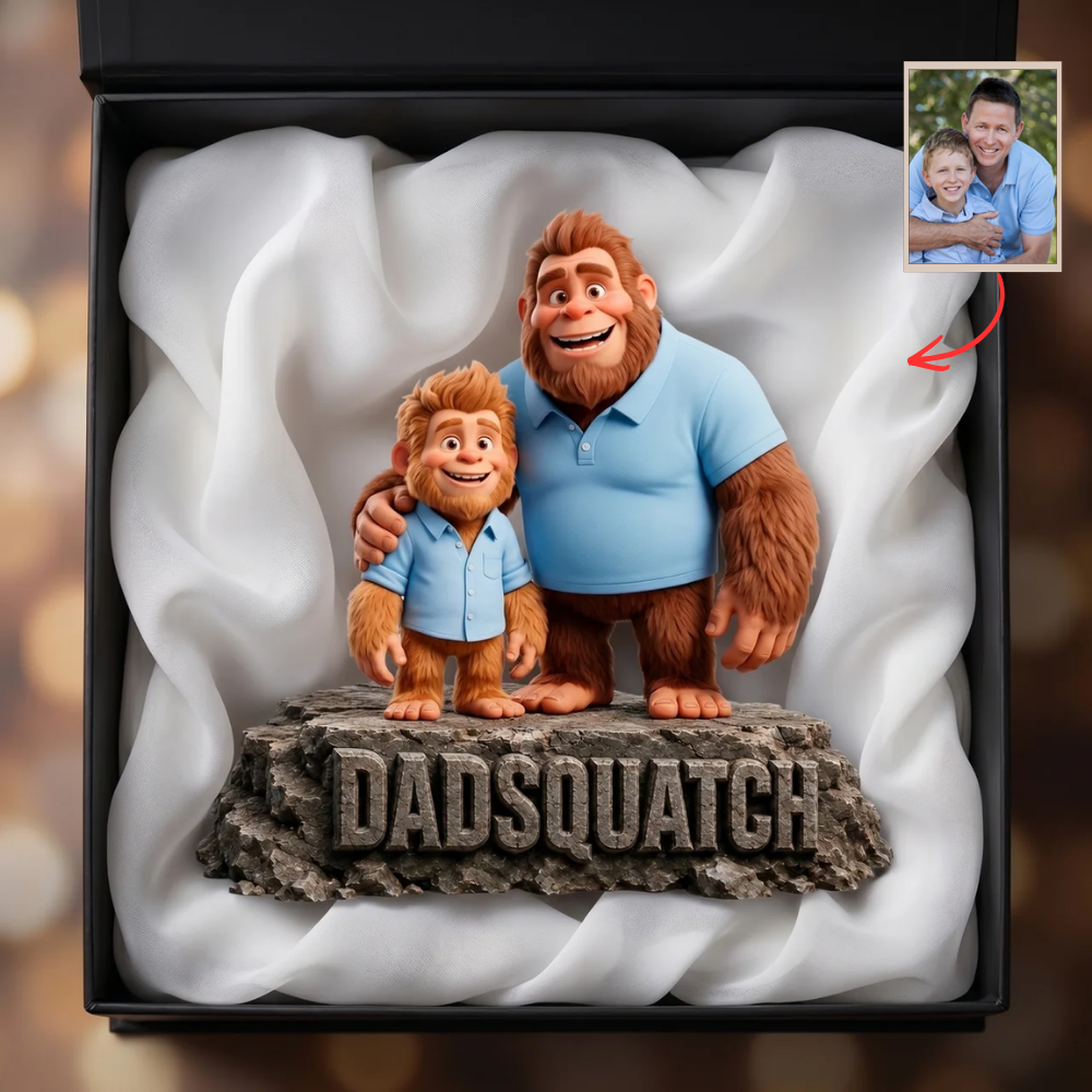 Custom Bigfoot Family Photo Plaque, Personalized Dad Gift, Custom Photo Sasquatch Figurine, Gift for Dad from Kids, Funny Family Keepsake, Unique Father Gift