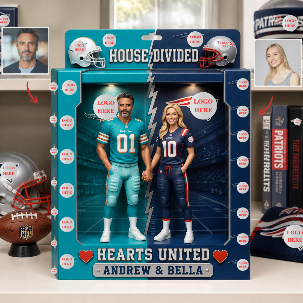 Custom Photo Name Football Couple Box Plaque, Personalized Fan Display Gift, Gift for Football Fans hn03082026