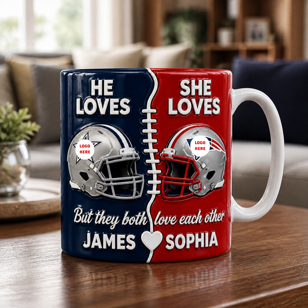 Custom Name "House Divided" Football Rivalry Mug - Personalized Gridiron Couple Coffee Cup