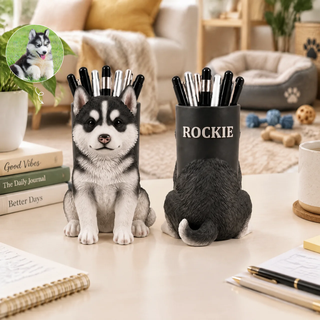 Custom Dog Pen Holder With Photo and Name, Personalized Pet Desk Organizer, Gift for Dog Lovers and Pet Parents hn05102026