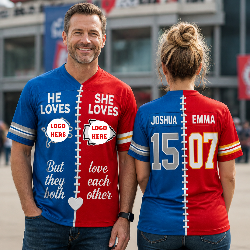 Custom "House Divided" Football Rivalry Split Jersey - Personalized Gridiron Couple Jersey