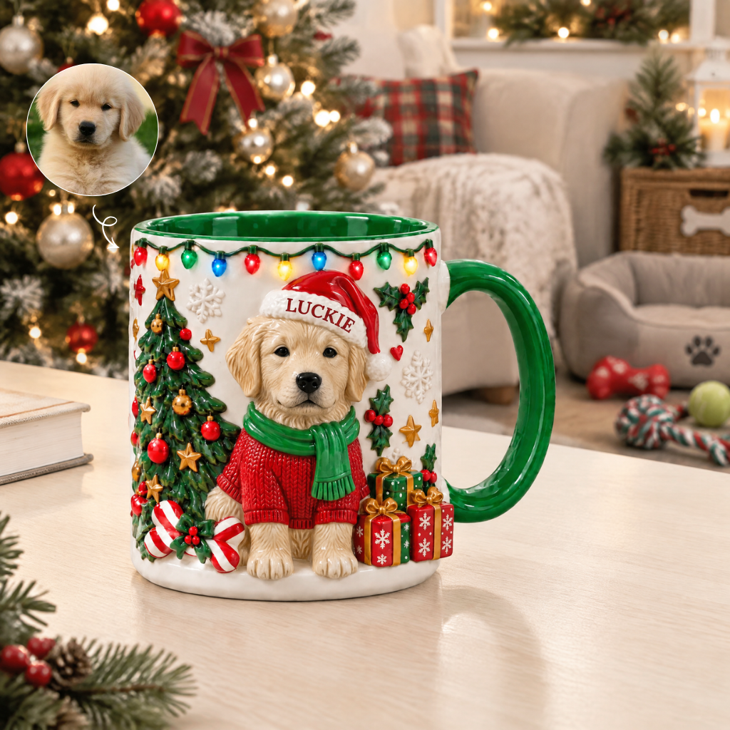 Custom Christmas Dog Mug With Photo and Name, Personalized Pet Holiday Coffee Cup, Gift for Dog Lovers and Pet Parents hn05102026
