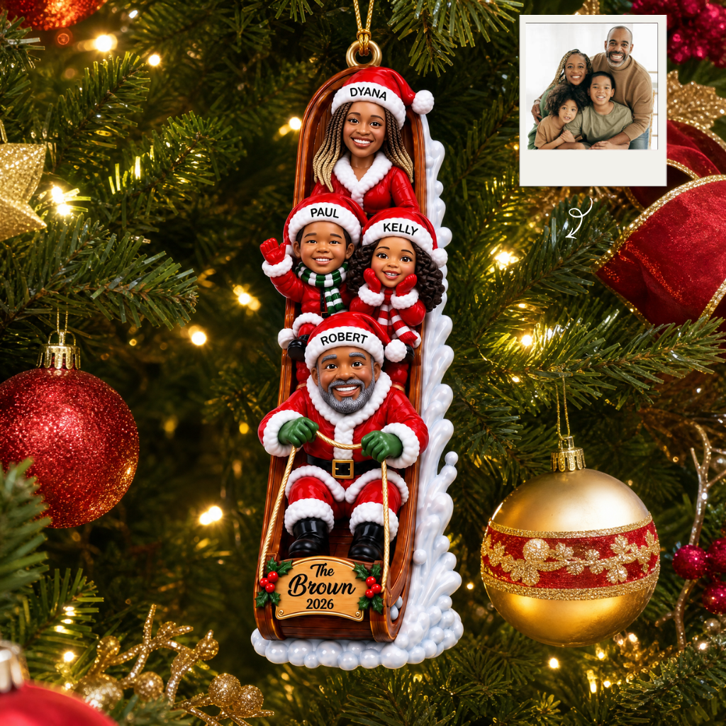 Custom Christmas Family Ornament With Photo and Name, Personalized Holiday Sled Decoration, Gift for Families hn21092026