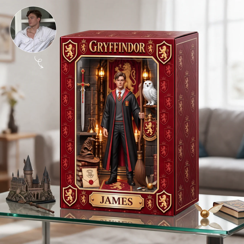 Custom Wizard School Box Plaque With Photo and Name, Personalized Fantasy Display Case, Gift for Magic Fans, Collectors and Fantasy Lovers hn12102026