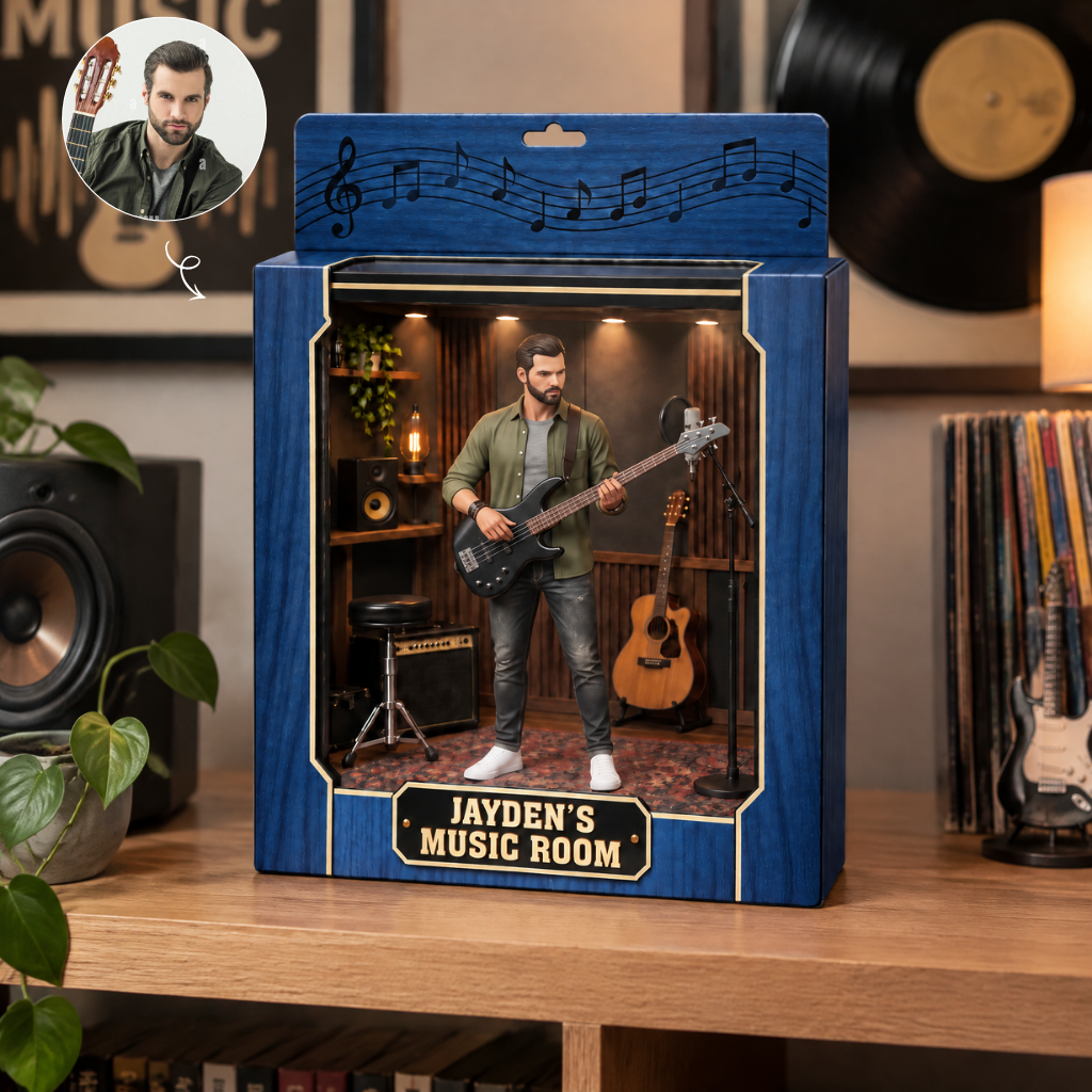 Custom Guitar Box Plaque With Photo and Name, Personalized Music Room Decor, Gift for Guitar Players and Music Lovers hn29092026