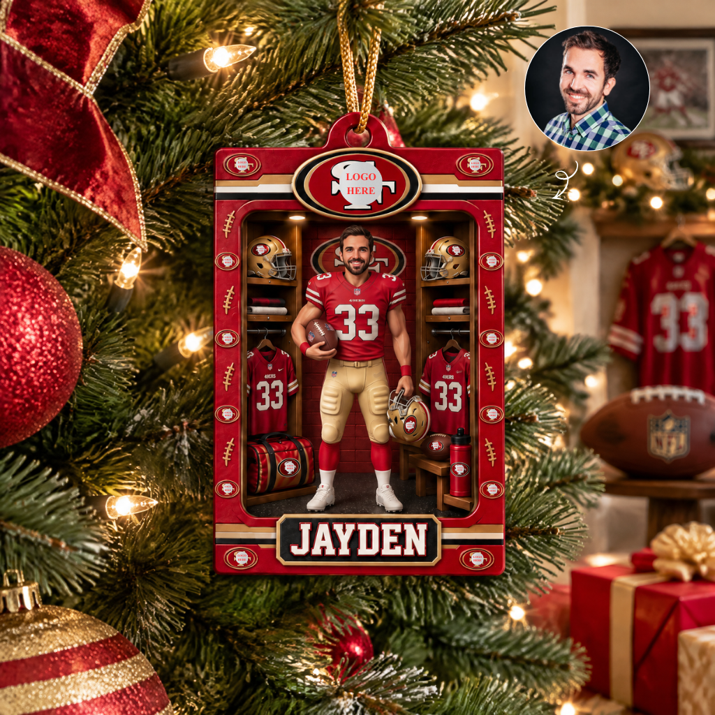 Custom Football Locker Room Ornament With Photo and Name, Personalized Christmas Tree Decoration, Gift for Football Fans and Sports Lovers hn01102026