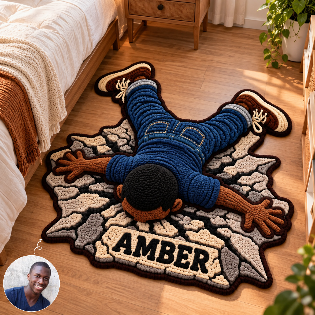 Funny Faceplant Rug With Custom Name, Tufted Falling Man Carpet, Novelty Floor Decor, Unique Gift for Friends hn30102026