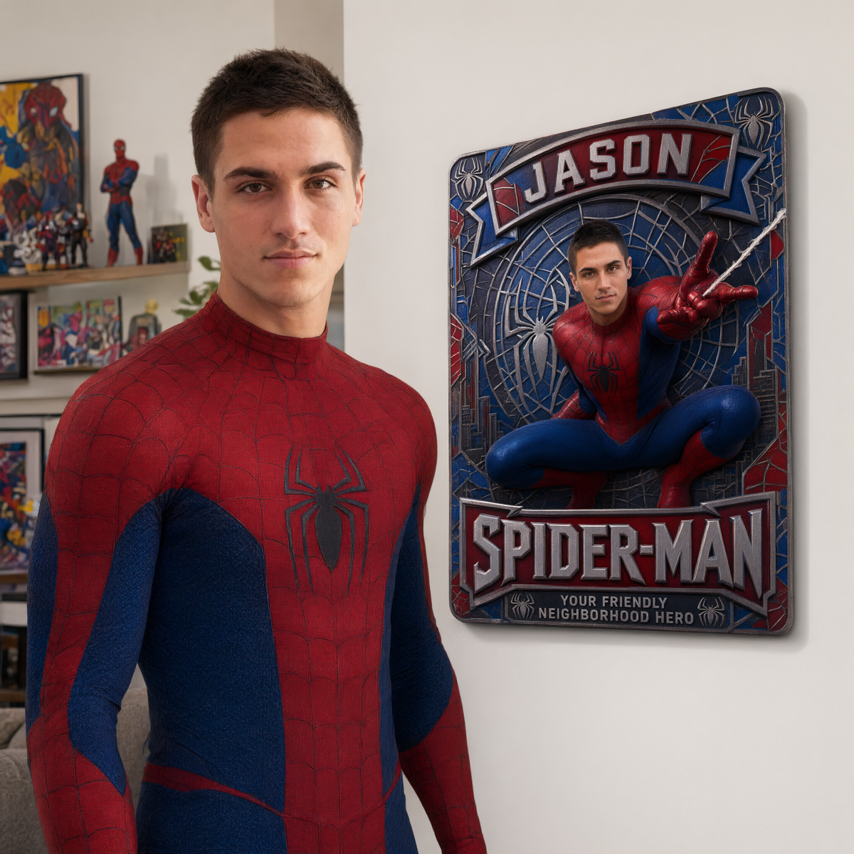 Custom Superhero Metal Sign With Photo and Name, Personalized Hero Wall Decor, Gift for Comic Fans and Collectors hn12092026
