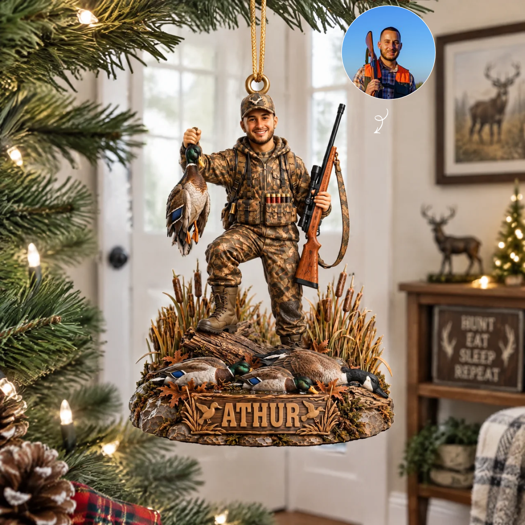 Personalized Duck Hunter Christmas Ornament With Custom Photo and Name, Waterfowl Hunting Holiday Keepsake, Gift for Hunting Lovers hn29102026
