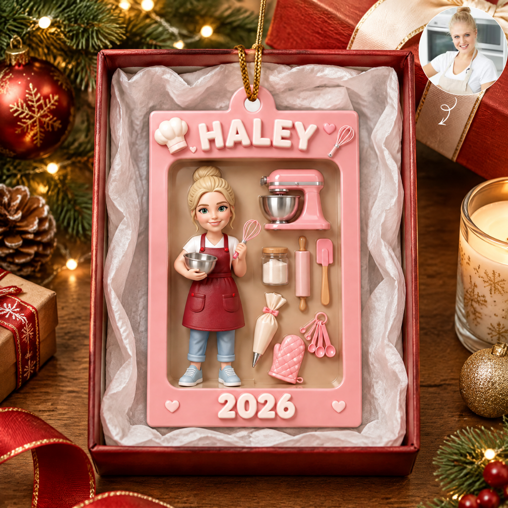 Custom Christmas Baker Ornament With Photo and Name, Personalized Baking Tree Decoration, Gift for Bakers and Baking Lovers hn30092026
