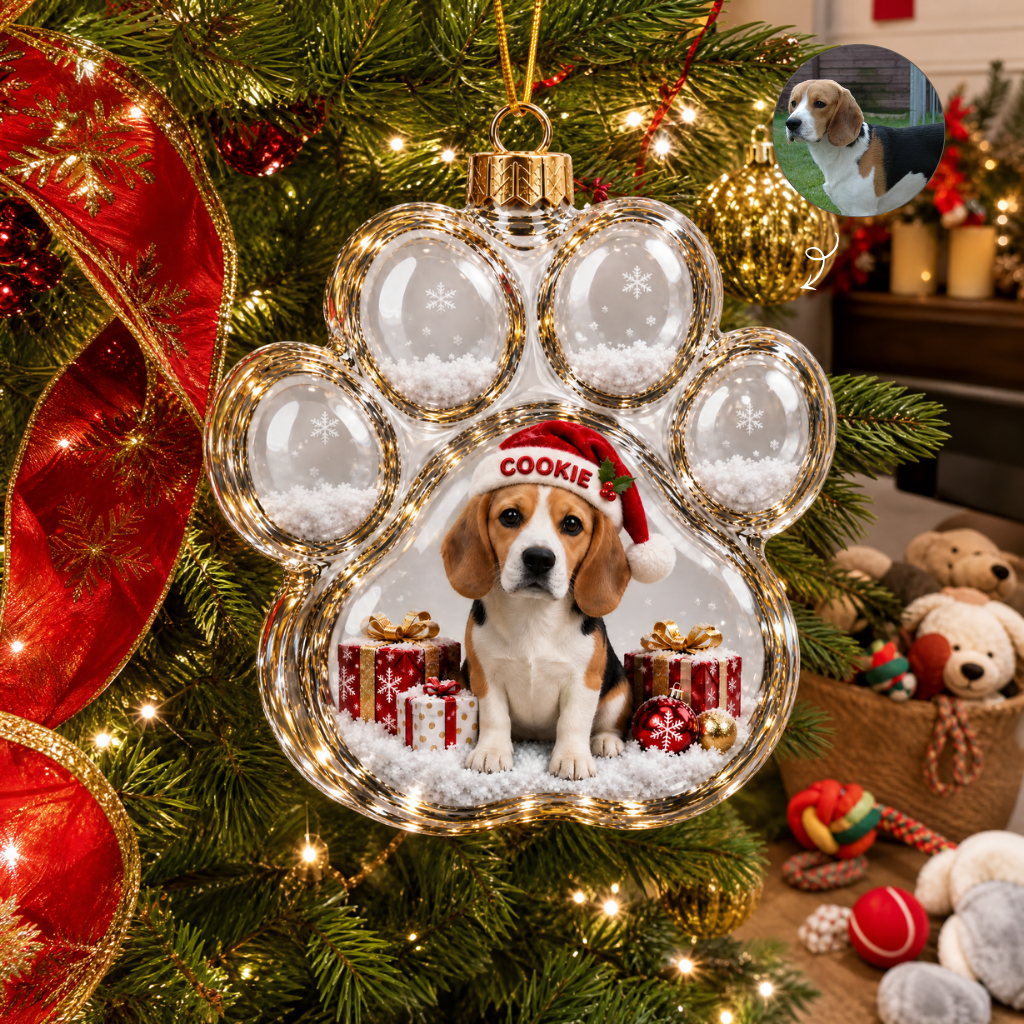 Custom Pet Christmas Ornament With Photo and Name, Personalized Paw Print Holiday Decoration, Gift for Pet Lovers and Pet Parents hn21092026