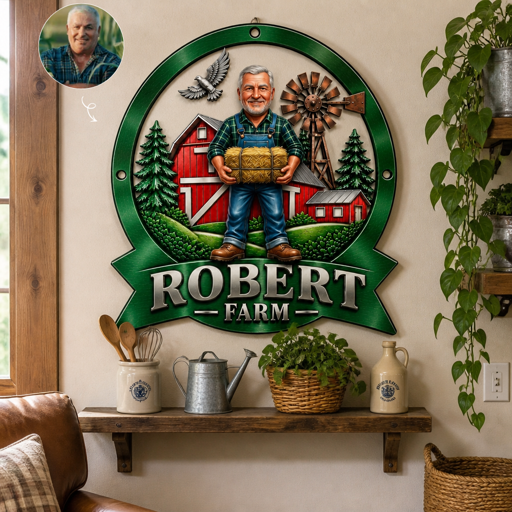 Personalized Farm Metal Sign, Custom Farm Photo and Name Sign, Farmhouse Wall Decor, Gift for Farmer hn26092026thg