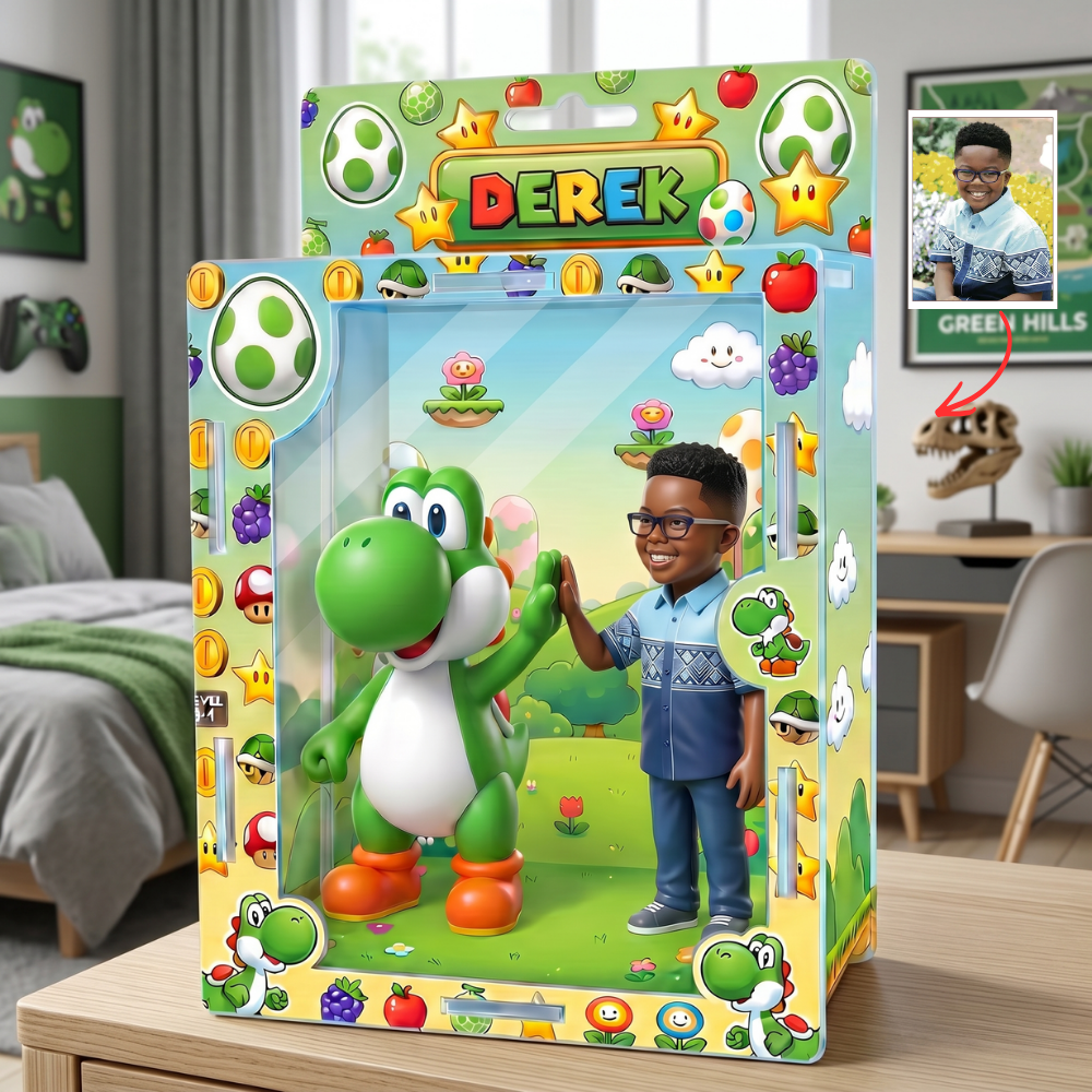 Custom Video Game Hero Photo Plaque Box - Personalized Retro Toy Style Gift
