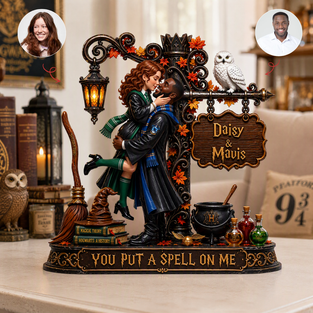 Custom Couple Photo Name Magic Plaque, Personalized Fantasy Love Display, Gift for Wizard Fans and Couples hn20082026