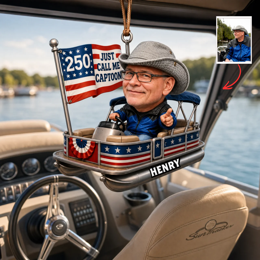 Custom Photo 250th Anniversary Boat Captain Car Hanging Ornament - Patriotic 4th of July Gift