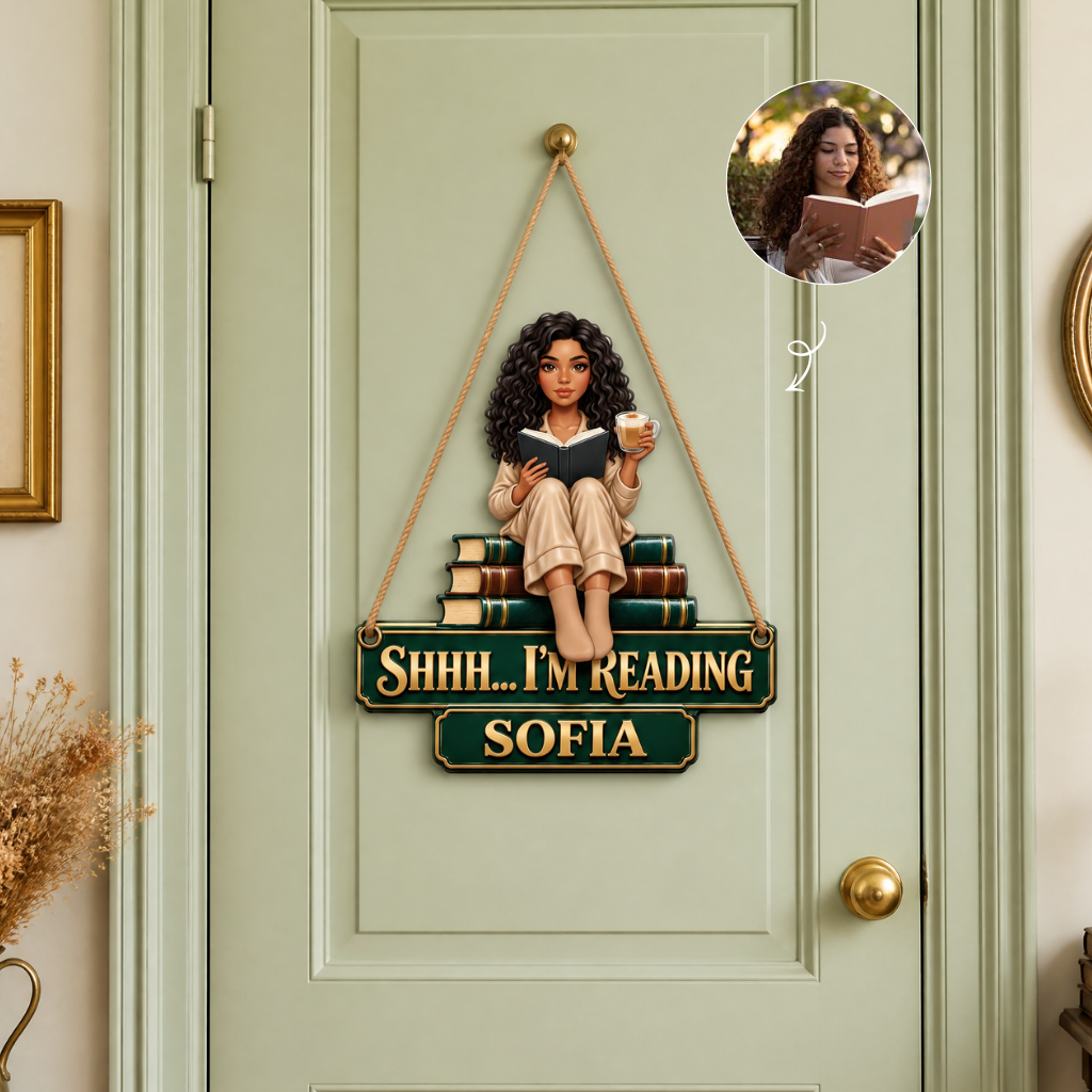 Custom Book Lover Door Hanger With Photo and Name, Personalized Reading Room Decor, Gift for Book Lovers and Readers hn18092026
