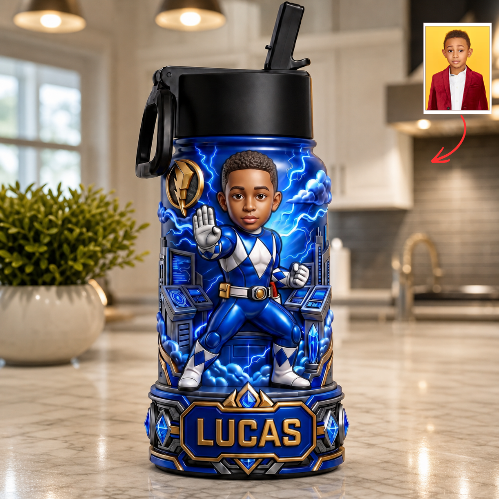 Custom Photo Super Hero Water Bottle - Personalized Kids Back to School Gift