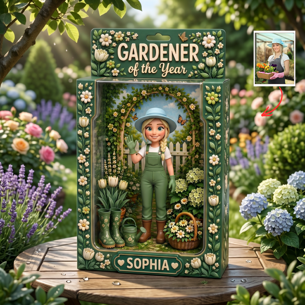 Custom Gardener of the Year Photo Plaque Box- Personalized Gardening Gift