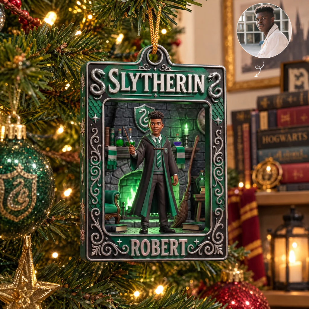 Custom Wizard Christmas Ornament With Photo and Name, Personalized Magic Holiday Tree Decoration, Gift for Fantasy Fans and Collectors hn03102026