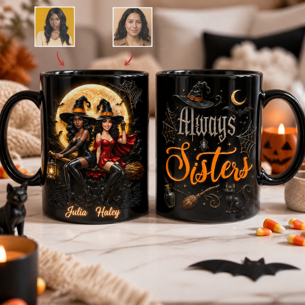 Custom Photo Name Witch Mug, Personalized Halloween Coffee Cup, Gift for Fans Of Witch and Friends hn11082026