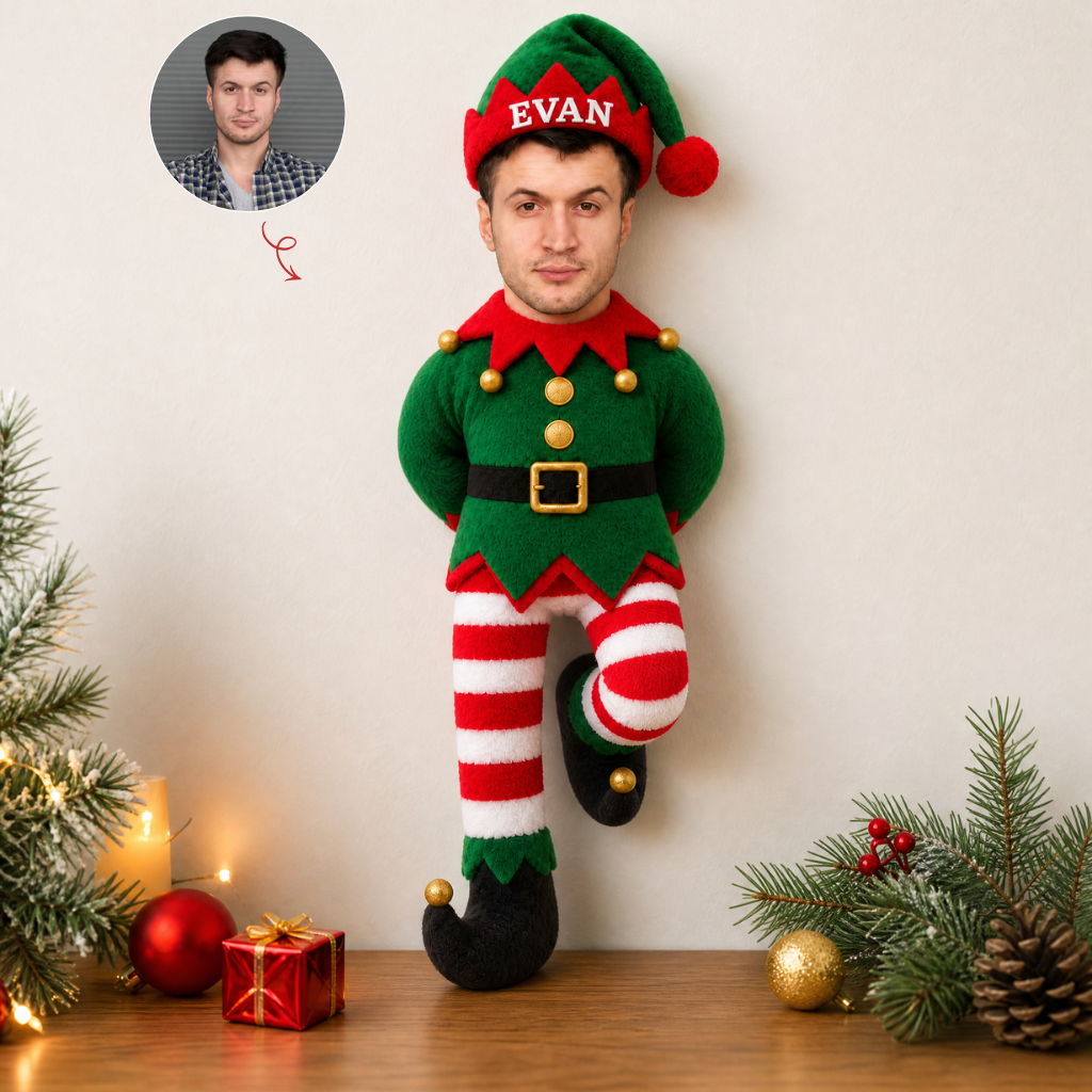 Custom Christmas Poseable Plush Doll With Photo and Name, Personalized Santa Stuffed Toy, Gift for Family, Kids and Christmas Lovers hn22092026