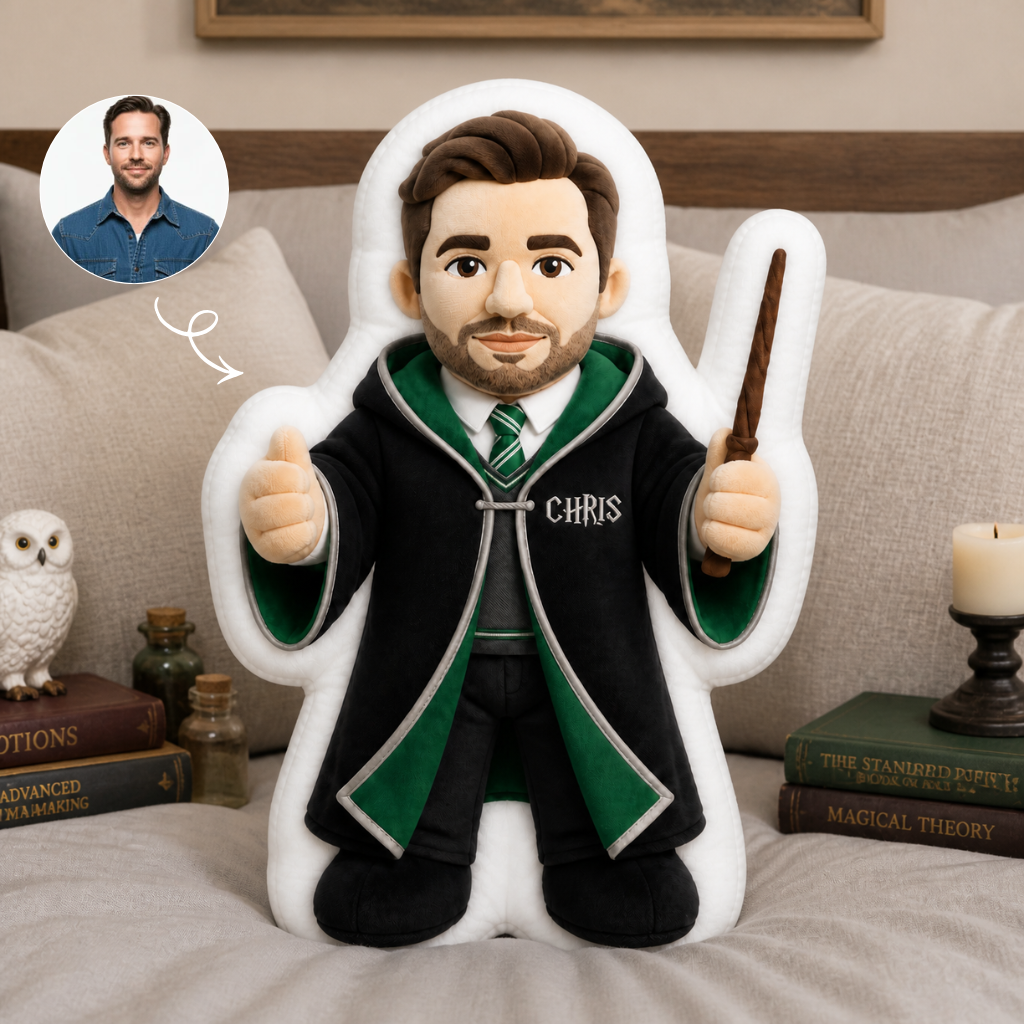 Custom Photo Name Wizard Pillow, Personalized Magic Character Cushion, Gift for Fantasy Fans hn13082026