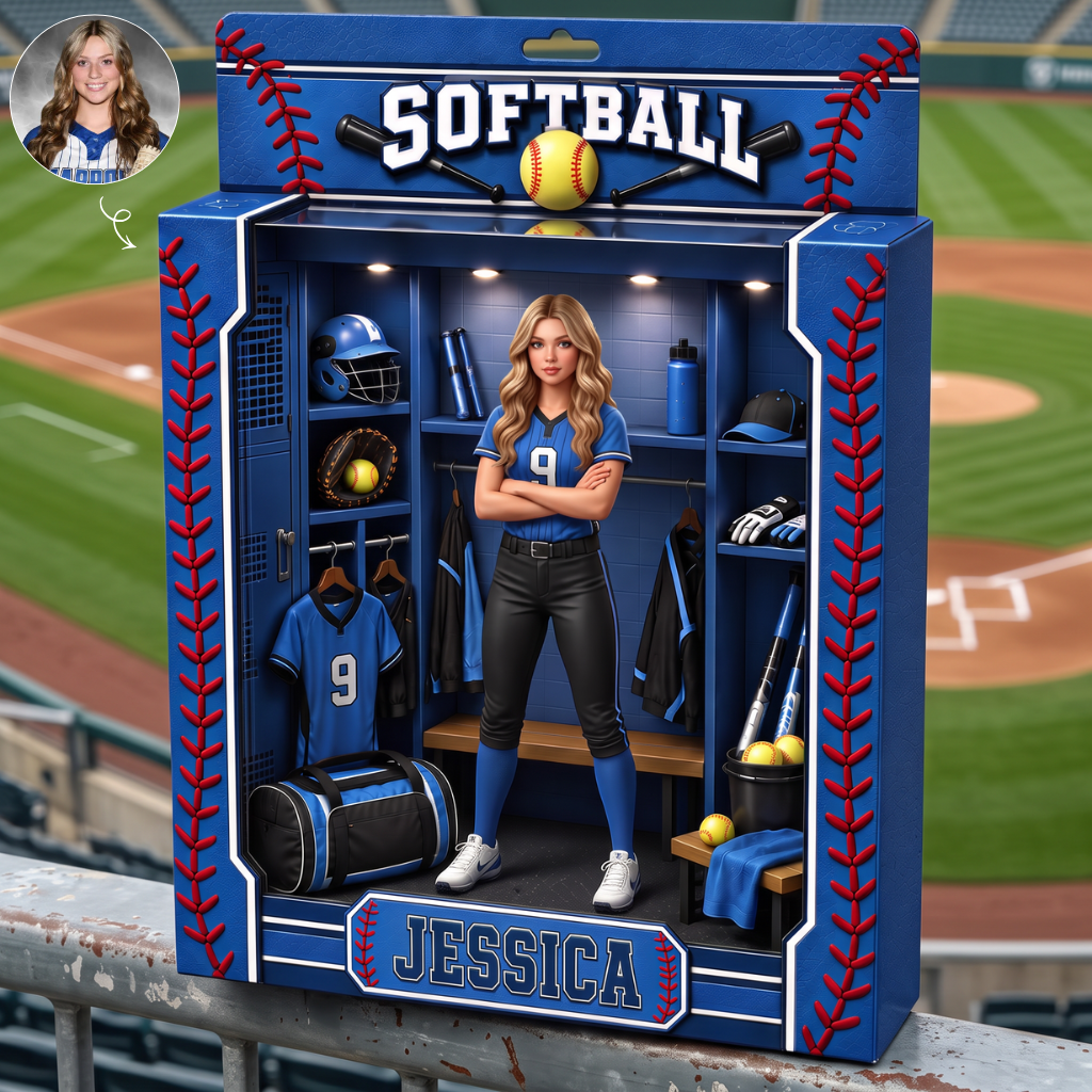 Custom Softball Box Plaque With Photo and Name, Personalized Softball Player Collectible Decor, Gift for Softball Players and Sports Fans hn28092026