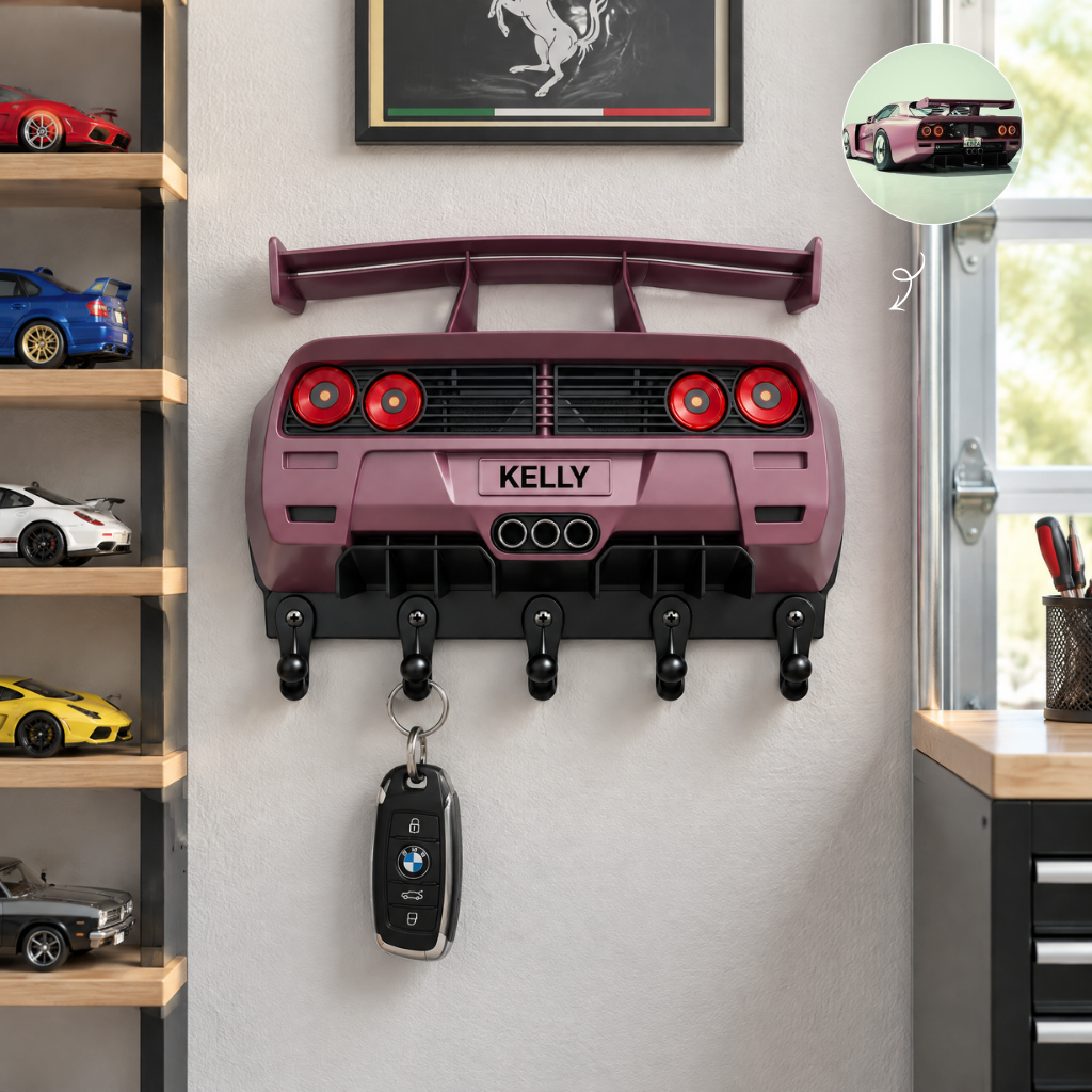 Custom Modern Car Key Hanger With Name, Personalized Garage Wall Decor, Gift for Car Lovers, Auto Enthusiasts and Collectors hn09102026