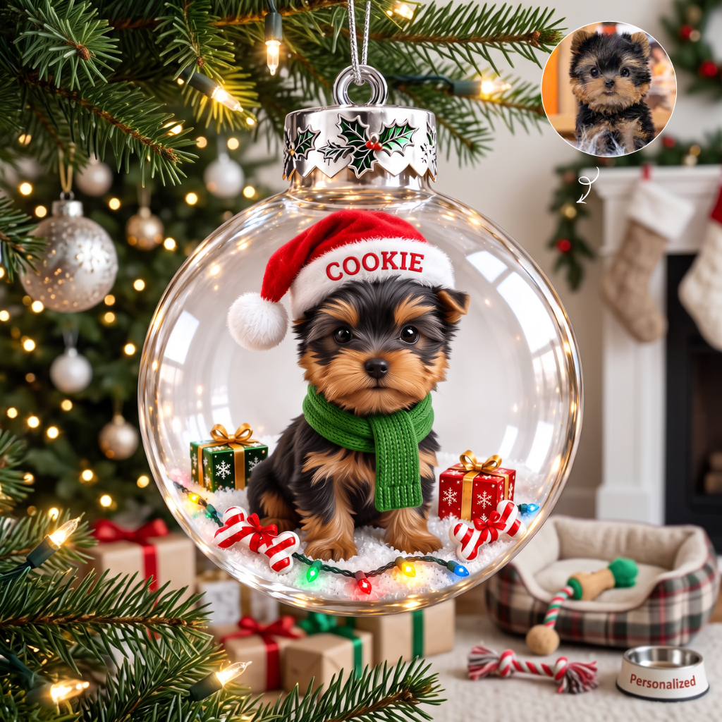 Custom Christmas Dog Ornament With Photo and Name, Personalized Pet Holiday Tree Decoration, Gift for Dog Lovers and Pet Parents hn02102026