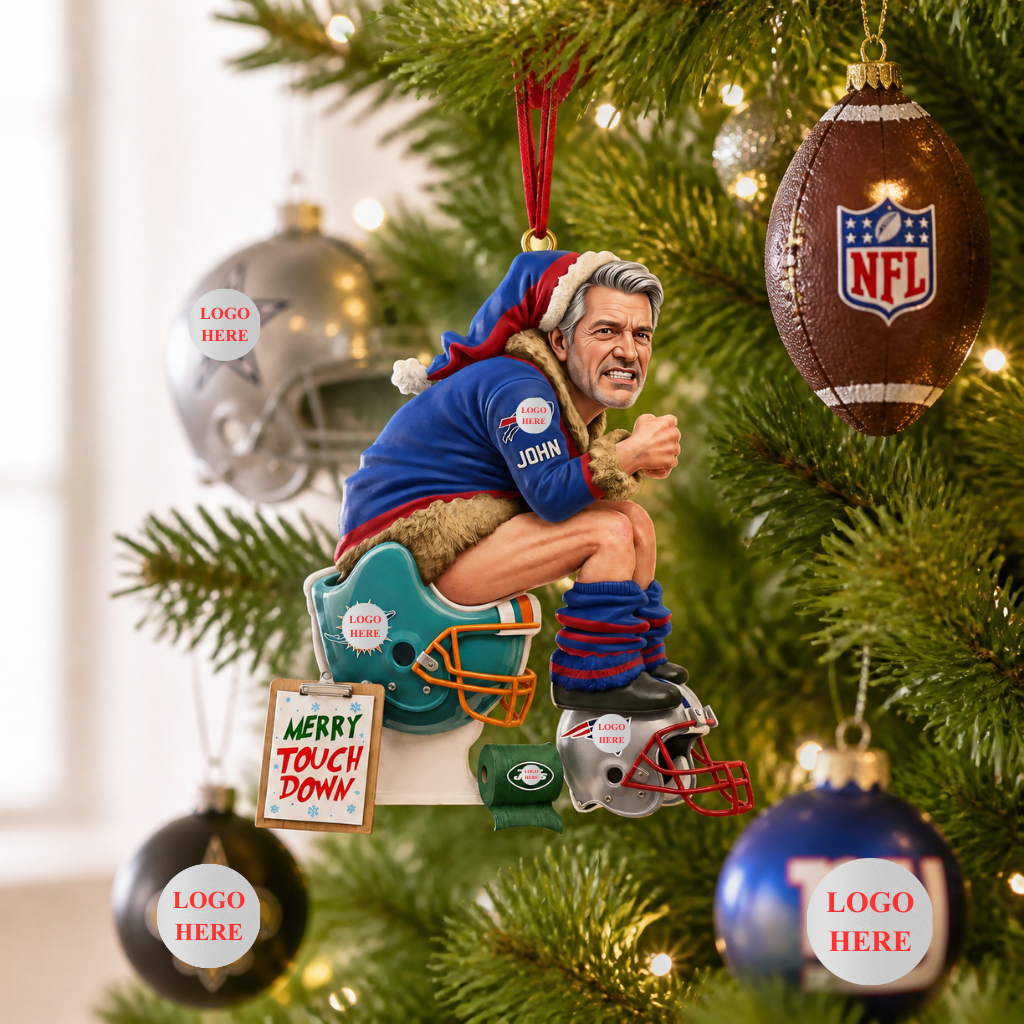 Custom Photo Name Football Christmas Ornament, Personalized Sports Tree Decoration, Gift for Football Fans