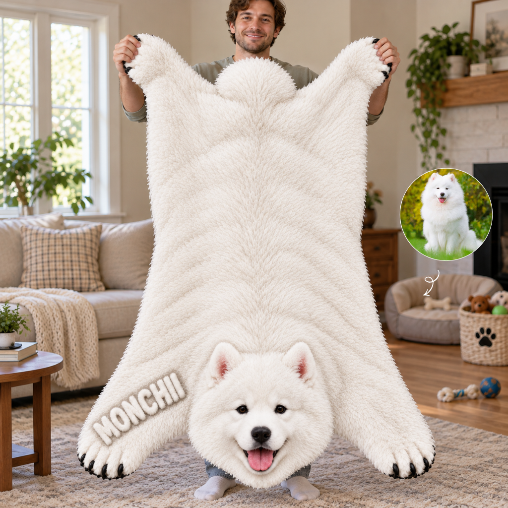 Custom Pet Photo Blanket With Name, 3D Dog Shaped Throw Blanket, Personalized Puppy Portrait Bedding, Unique Gift for Pet Lovers hn31102026