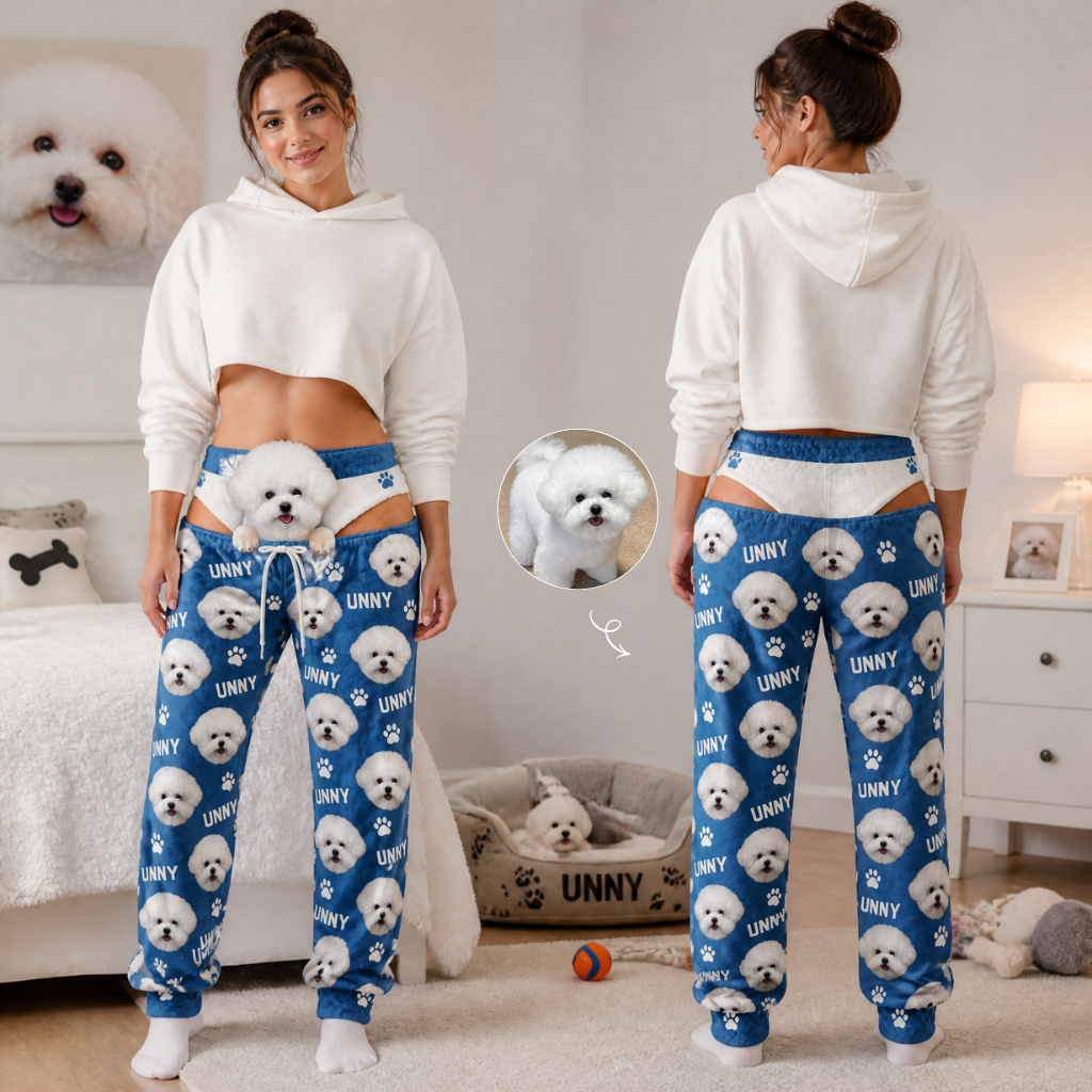 Funny Pet Photo Jogger Pants With Custom Photo And Name, Personalized Dog and Cat Lounge Pants, Gift for Pet Lovers hn24092026