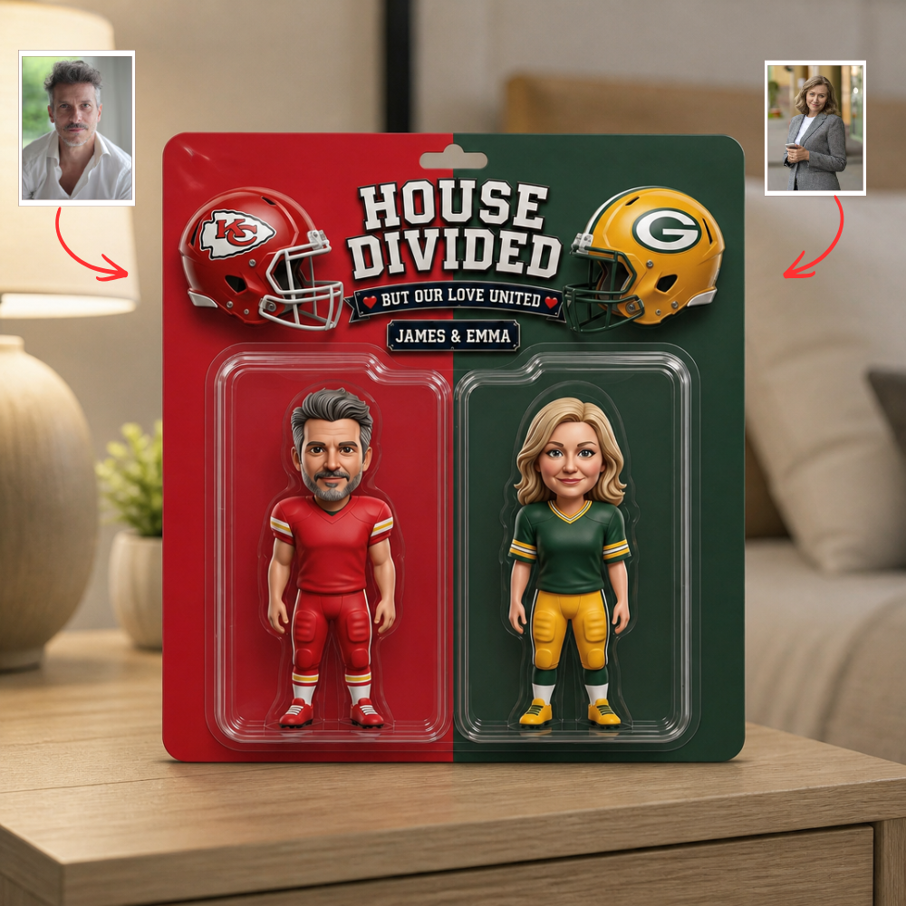 Custom Photo "House Divided" Plaque - Personalized Gridiron Rivalry Couple Plaque hn14072026