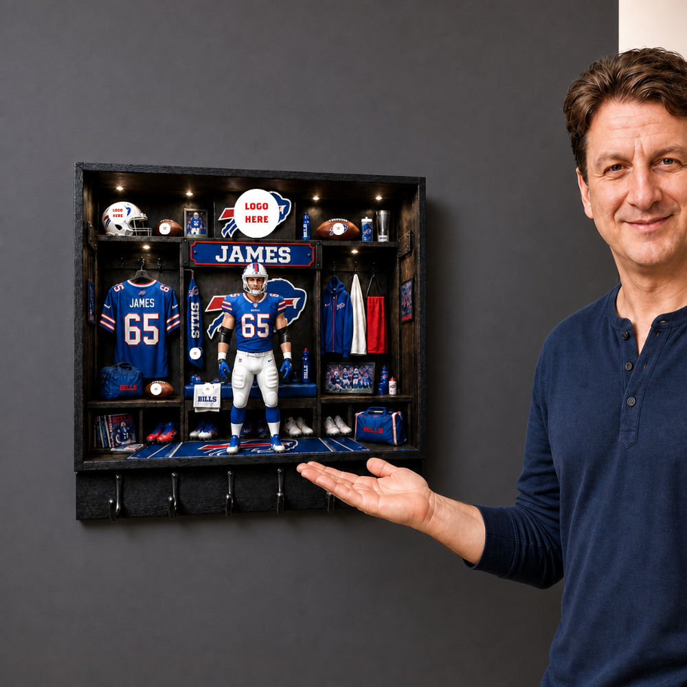 Custom Photo Pro Football Locker Room Key Holder - Personalized Gridiron Fan Wall Organizer
