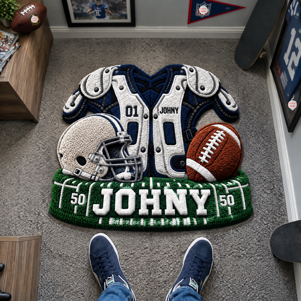 Custom Football Rug With Name, Personalized Sports Tufted Rug, Gift for Football Fans, Players and Sports Lovers hn10102026