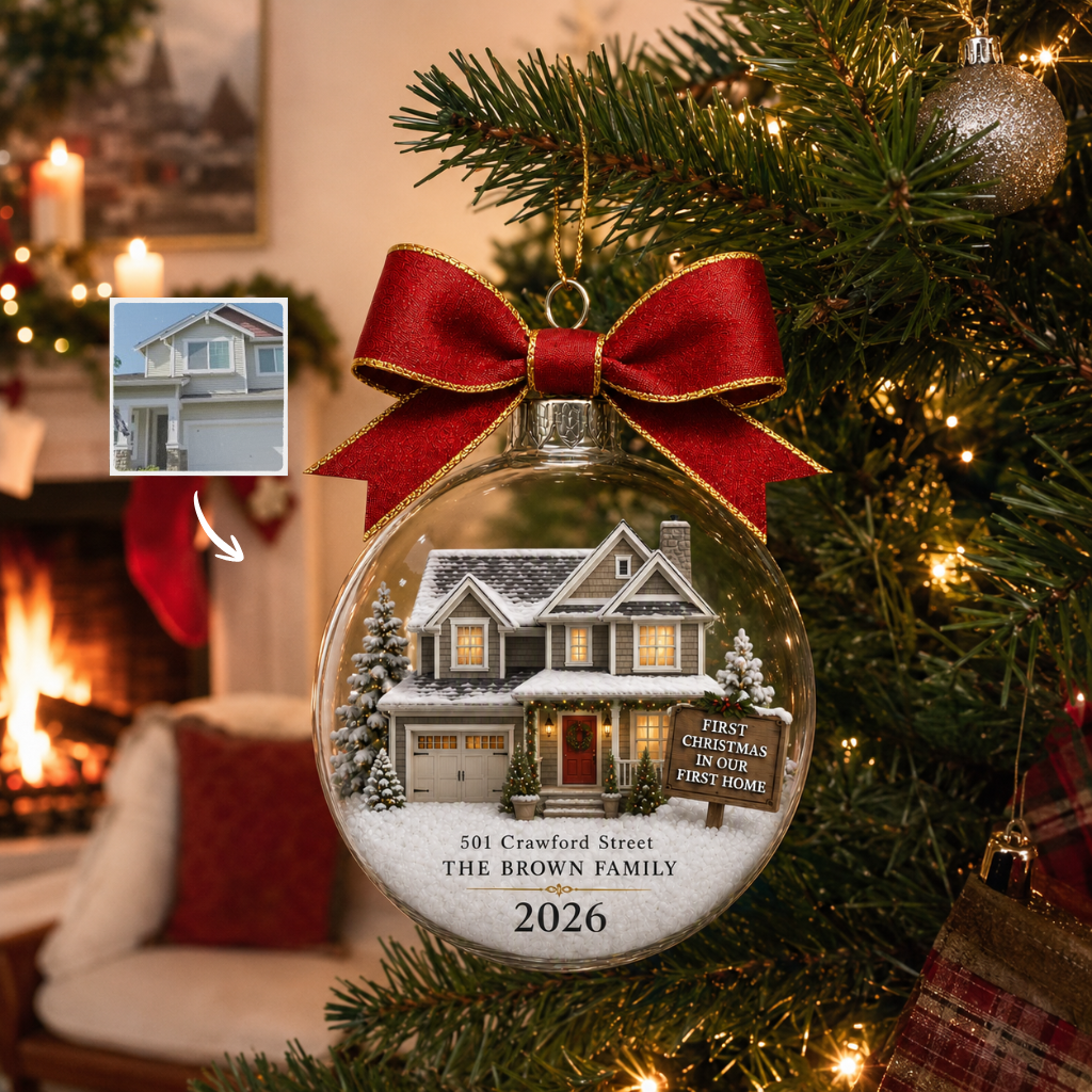 Custom House Photo Christmas Ornament, Personalized Family Home Keepsake, Gift for Families hn20082026