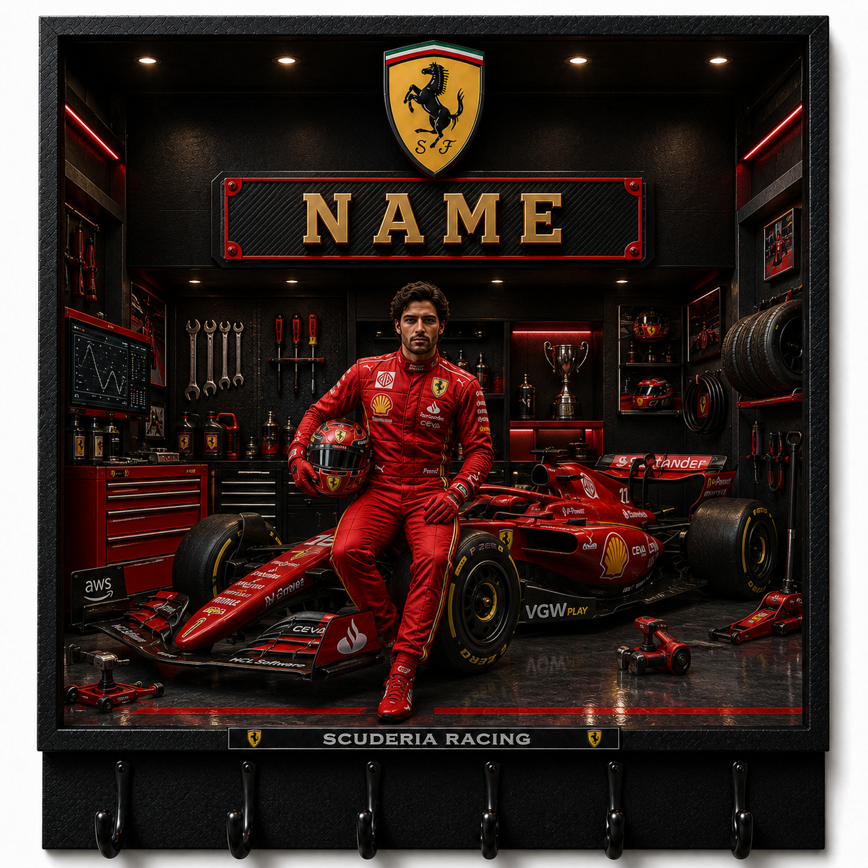 Custom Photo Name Racing Key Hanger, Personalized Driver Wall Key Holder, Motorsport Fan Gift hn17072026