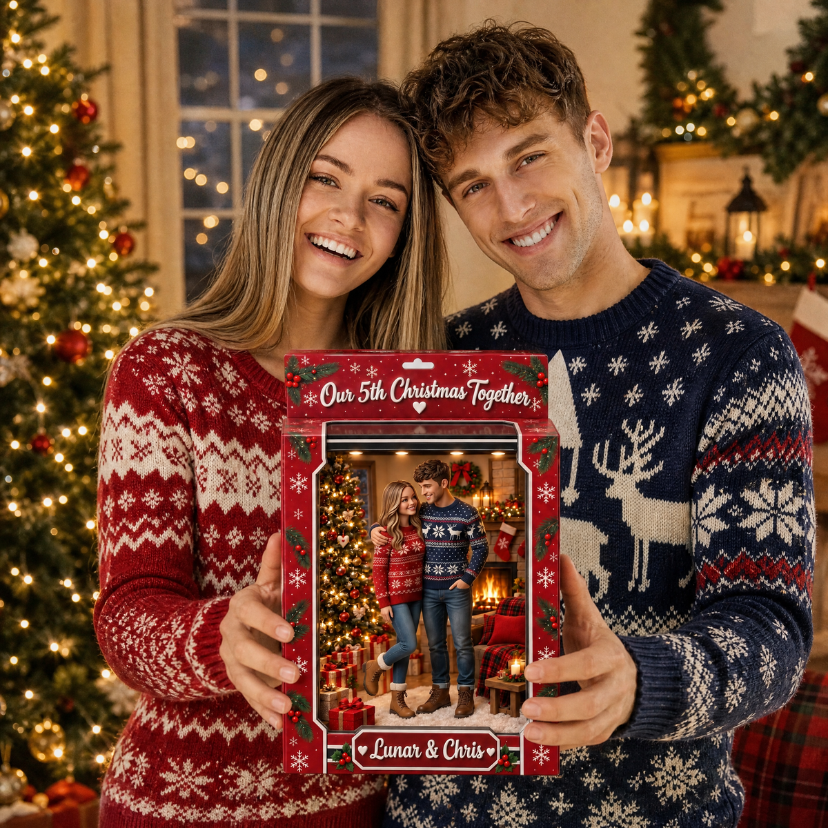 Custom Couple Christmas Box Plaque With Photo and Name, Personalized Romantic Holiday Display Gift for Couples hn16092026