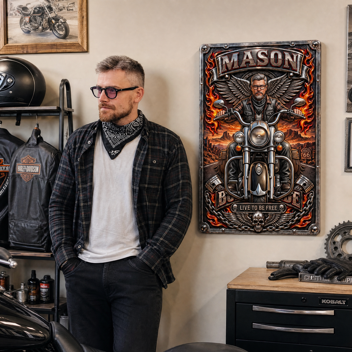 Custom Motorcycle Metal Sign With Photo and Name, Personalized Biker Wall Decor, Gift for Motorcycle Lovers and Riders hn26092026thg