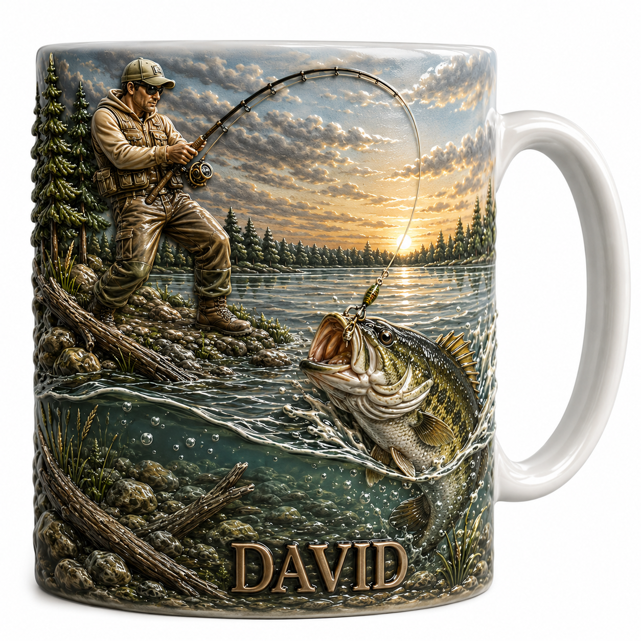 Custom Fishing Dad Mug, Personalized Angler Coffee Mug, Fisherman Gift For Dad, Custom Photo Outdoor Mug, Bass Fishing Lover Gift For Him