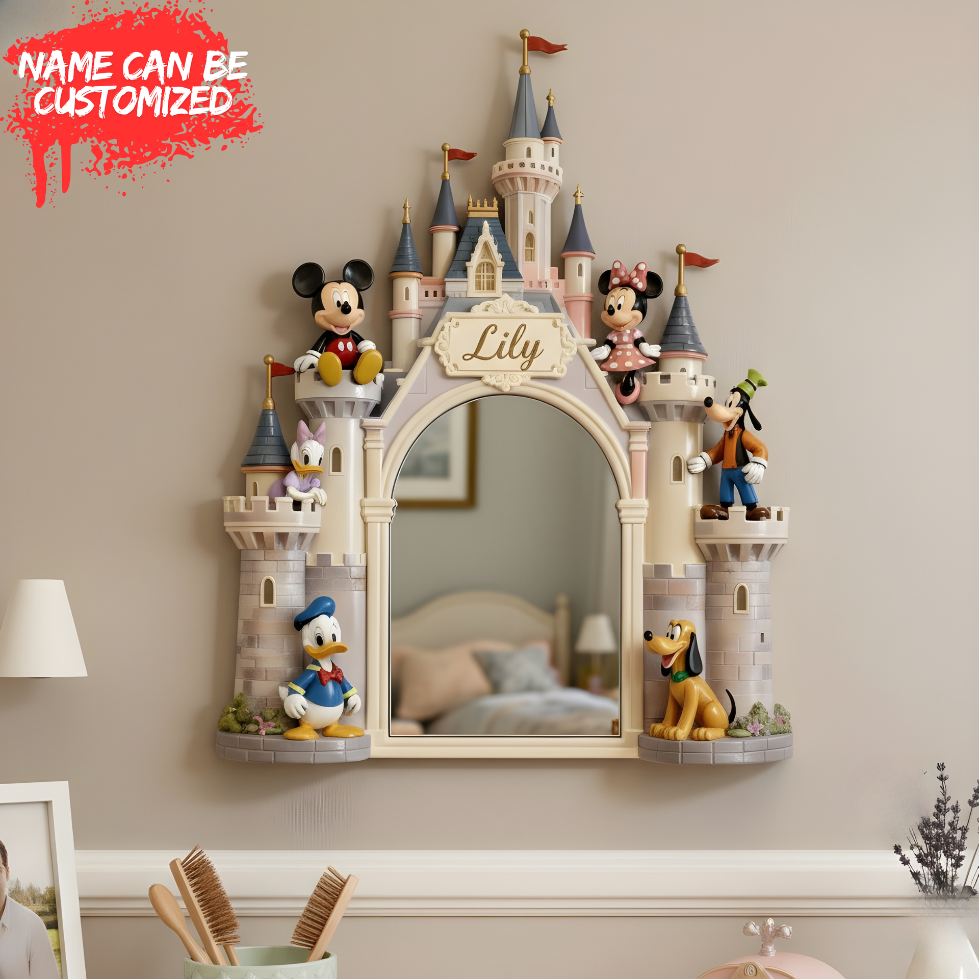 Personalized Cartoon Castle Fan Lover Wall Mirror – Custom Name Gift