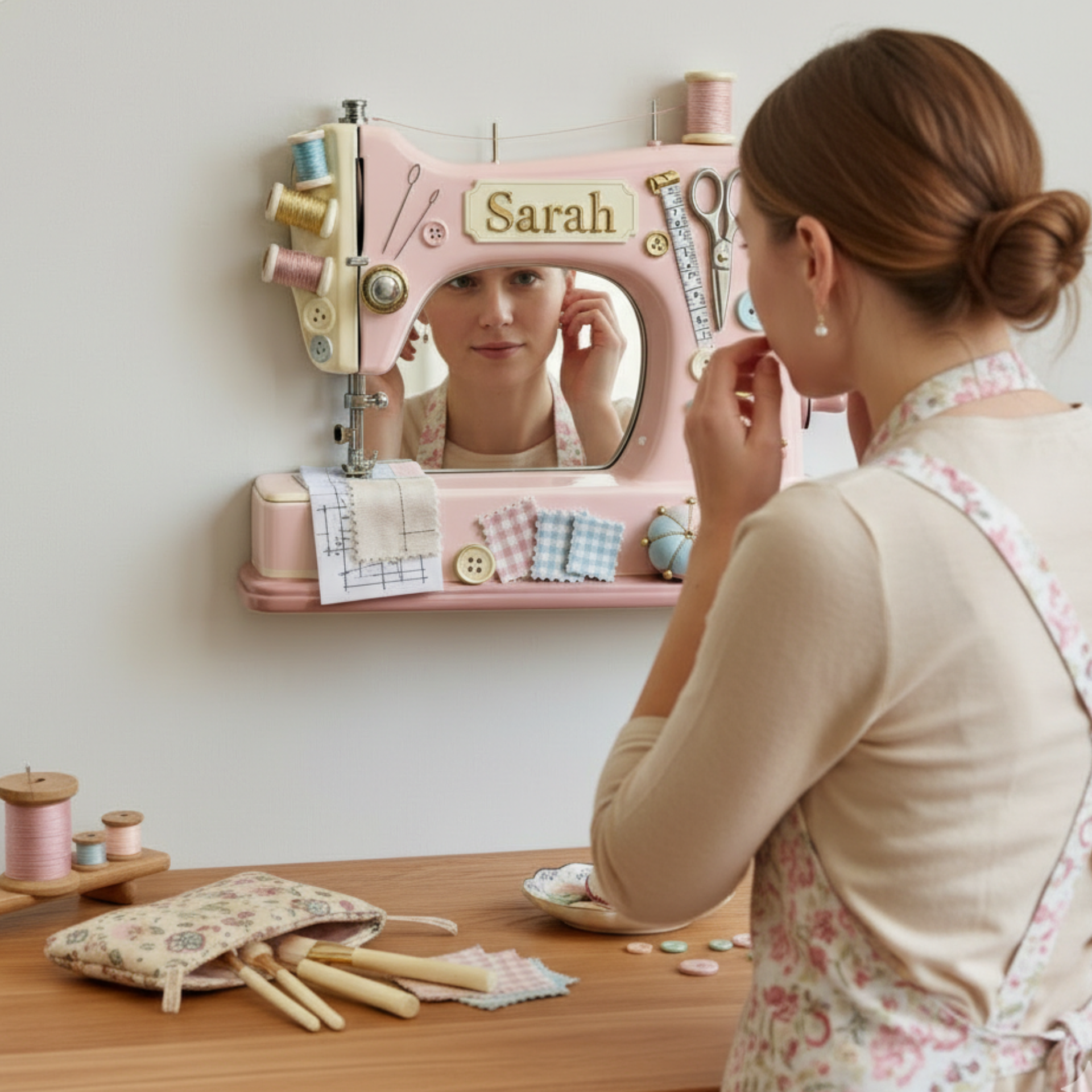Personalized Fan Lover Sewing Gift – Custom Name Wall Mirror for Sewing Lovers