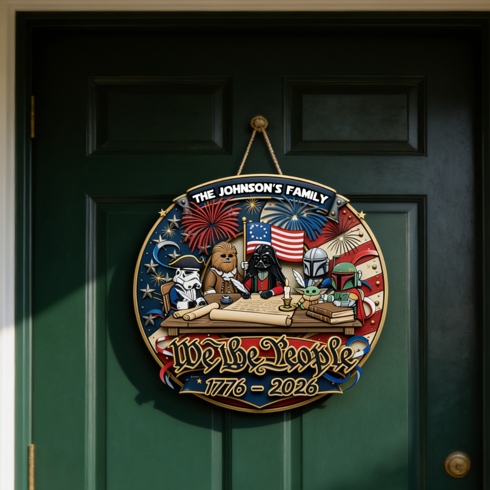 Custom Name 250th Anniversary Door Hanging Sign - Patriotic 4th of July Gift