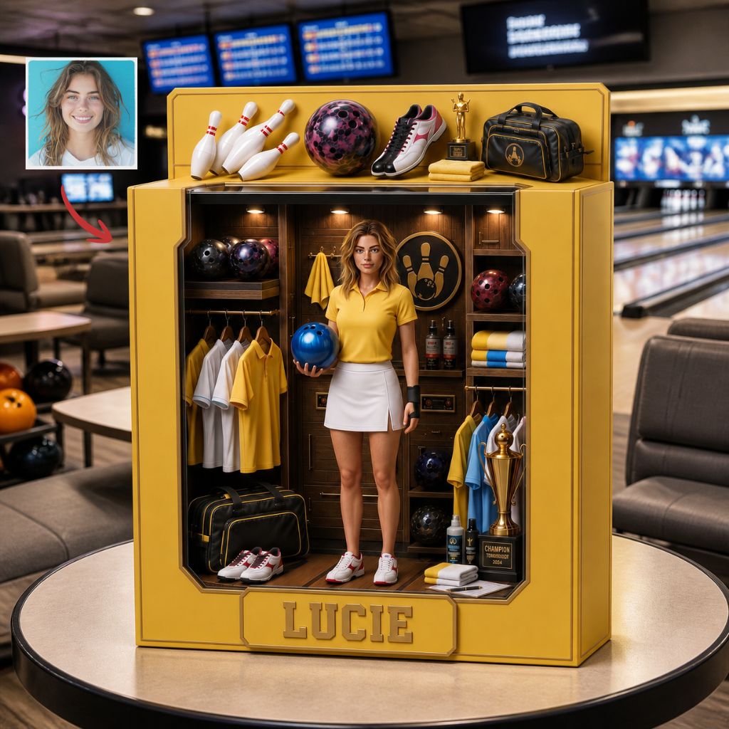 Custom Photo Name Bowling Box Plaque, Personalized Female , Male Bowler Gift, Bowling Fan Display Keepsake hn14072026