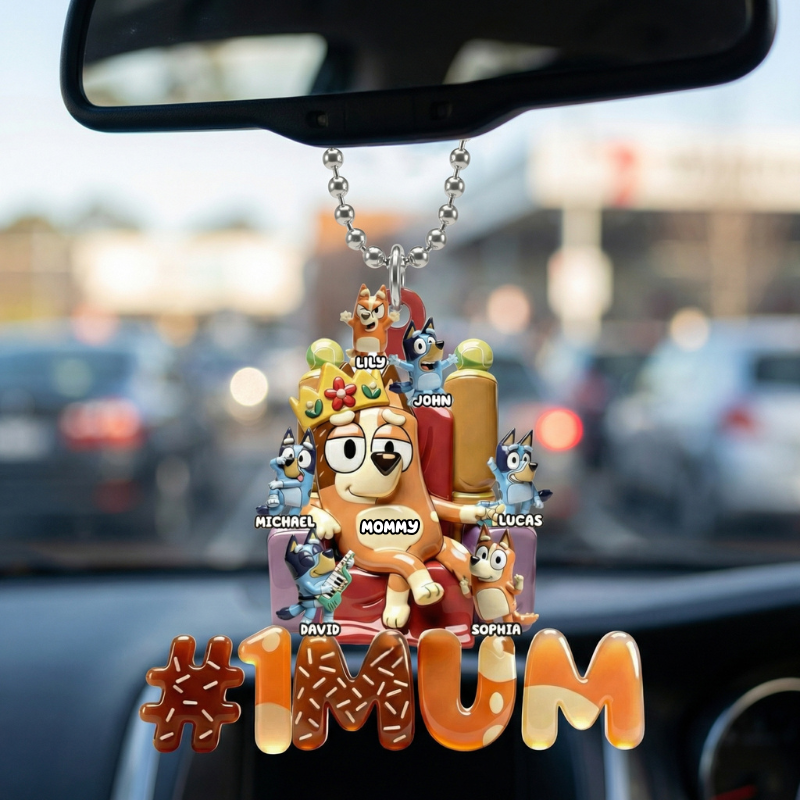 Custom #1 Mom Car Hanger – Personalized Mom & Kids Family Charm – Gift For Mom