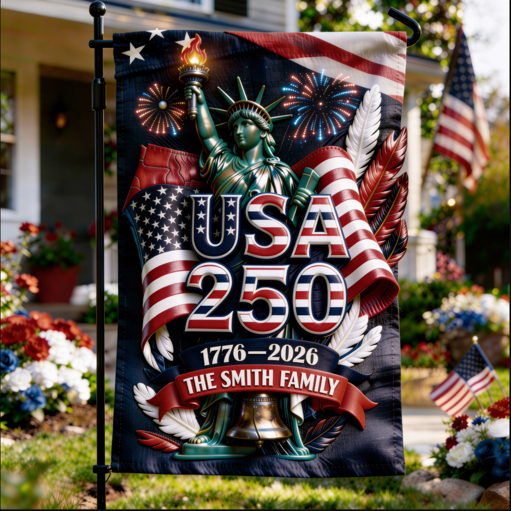 USA 250th Anniversary Garden Flag – Personalized Family Name Patriotic Flag 1776-2026, 4th of July Outdoor Decor