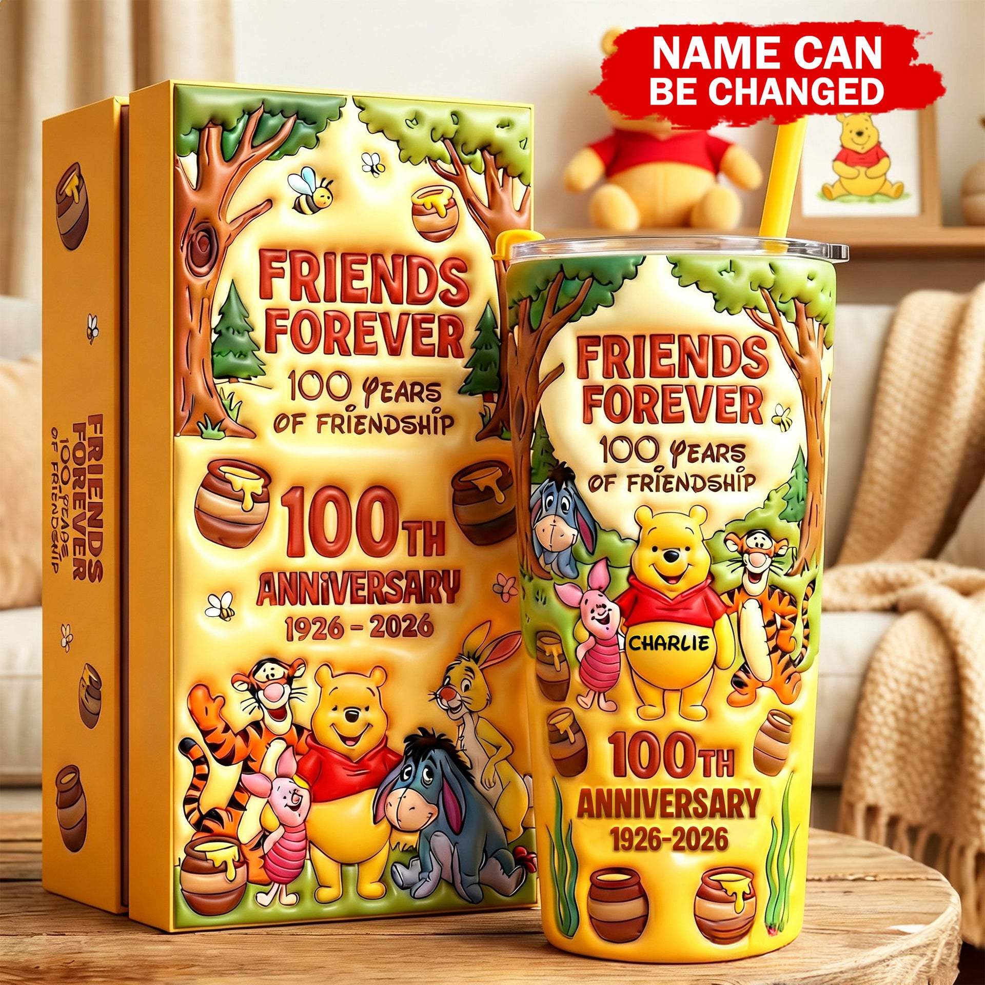 Personalized Yellow Bear Fan Lover Tumbler – 100th Anniversary Friendship Gift for Fans